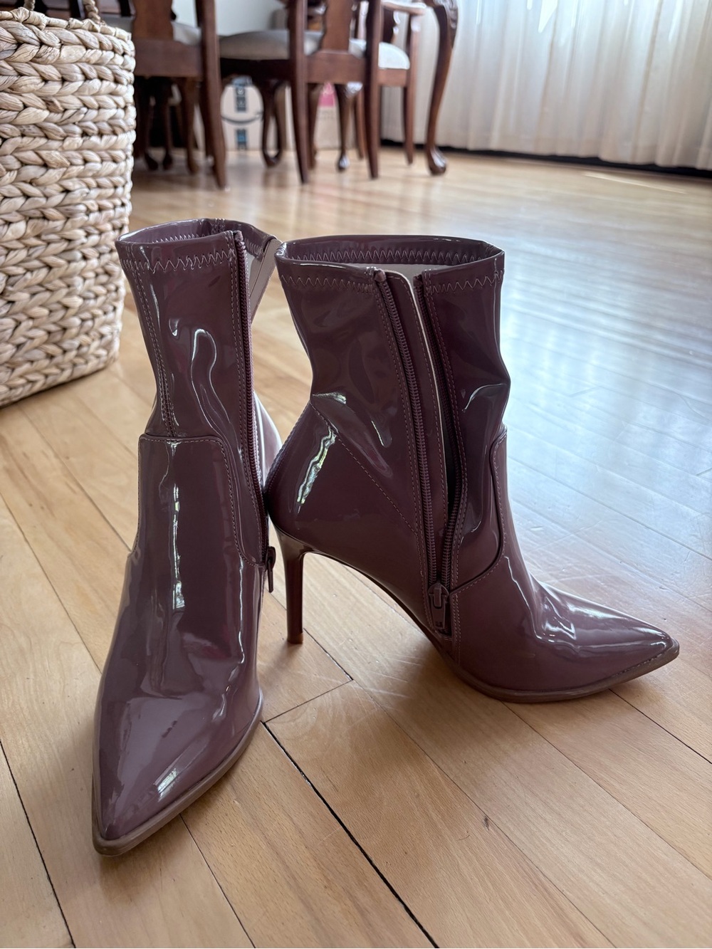 Steve Madden Mauve Patent Pointed-Toe Stiletto Ankle Boots